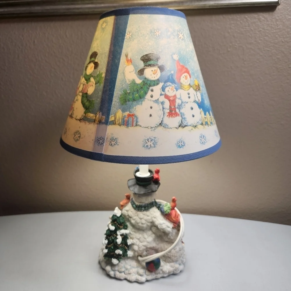 Jolly Snowman Family Christmas Table Lamp w/Shade